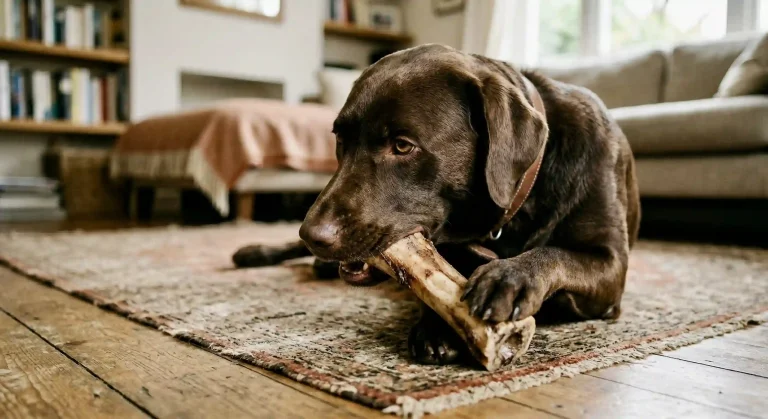 Labrador qui mange un os pour chien