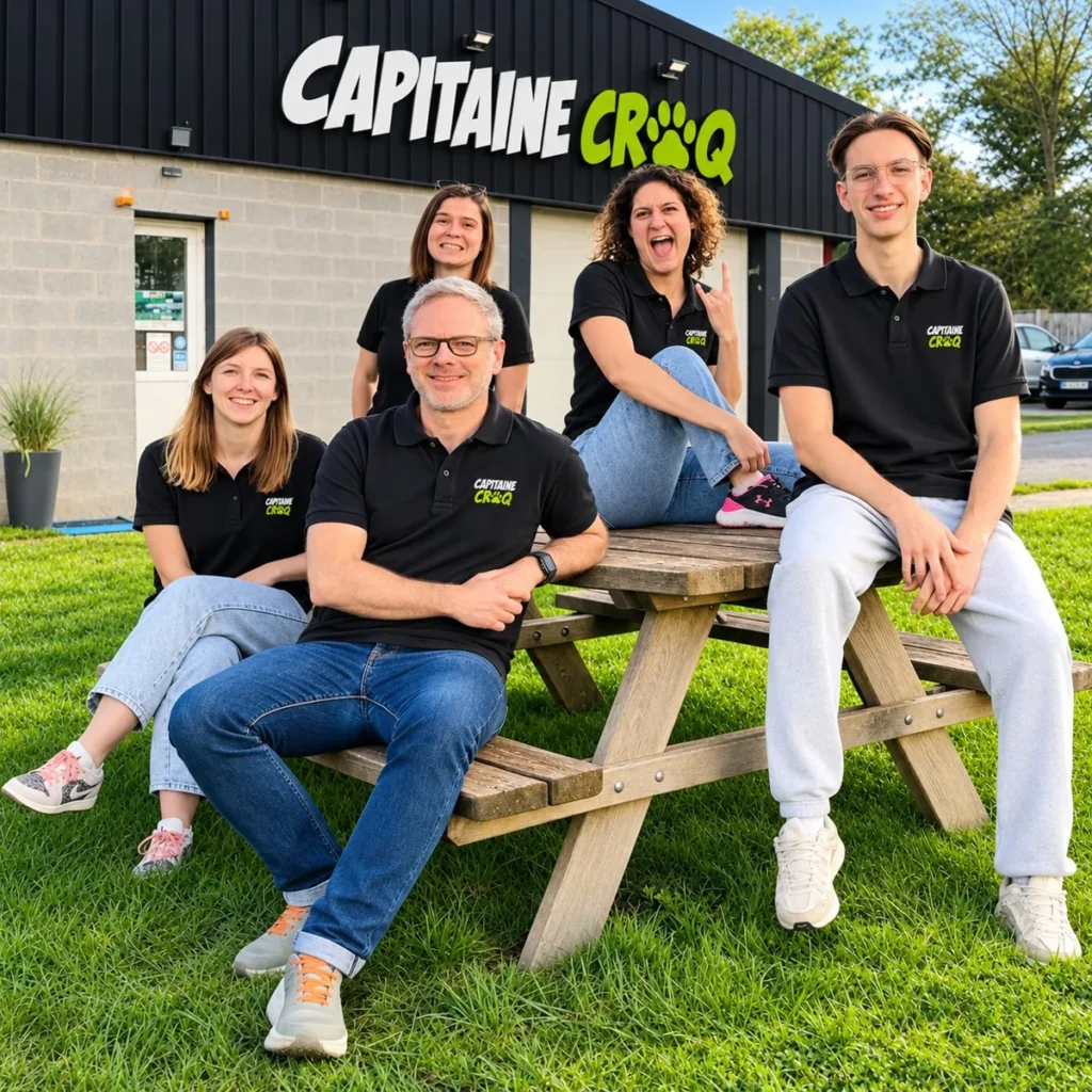 L’équipe Capitaine Croq devant l’entrepôt de Crèvecœur-le-Grand, dans l’Oise