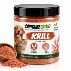 Pot de 100 g de poudre de krill pure pour chien et chat Capitaine Croq